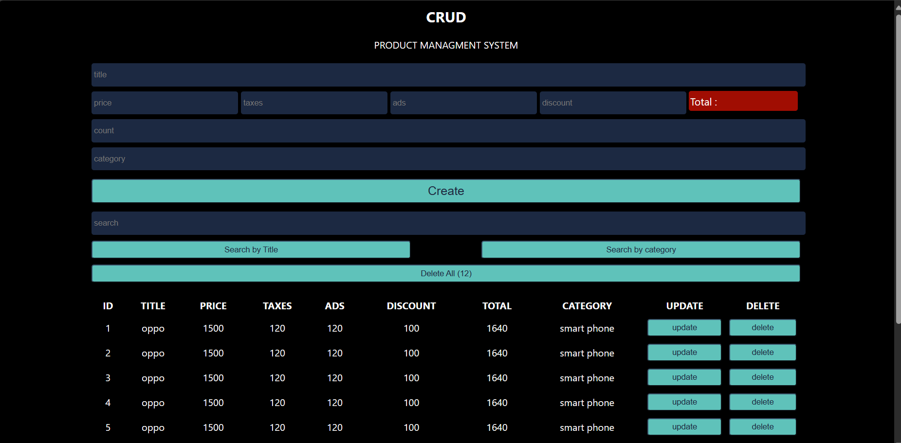 Product CRUD App - screenshot 1